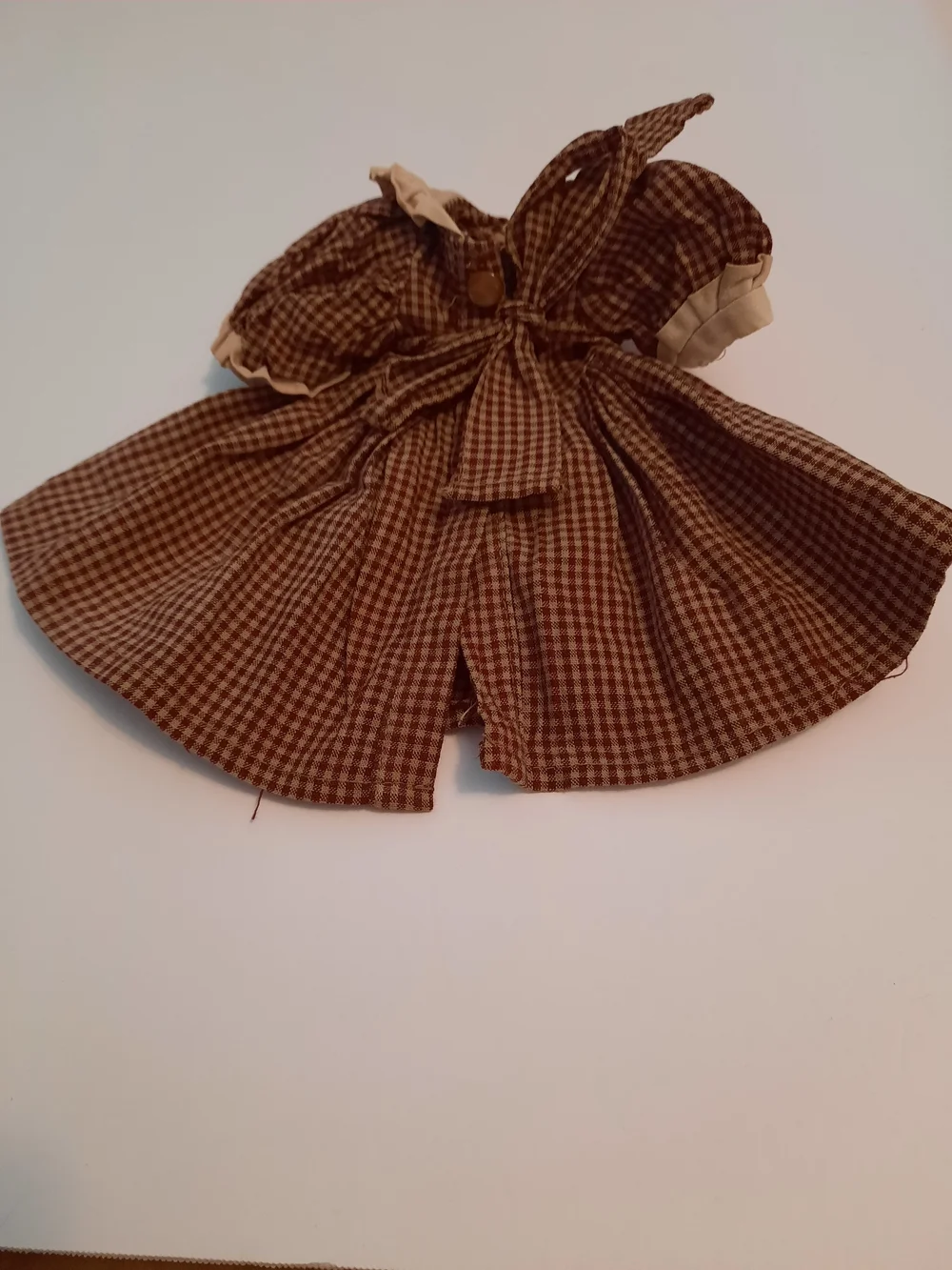 Vintage-Style Doll Dress in Burgundy Gingham